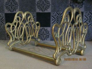 Art Nouveau Brass & Cast Book Rack / Adjustable Length 9 X 16 "