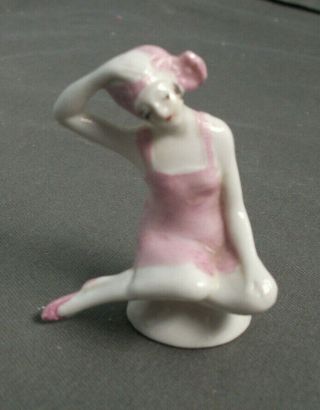 Antique Bathing Beauty Figurine - Glazed Pink - 7403 Germany - 2 1/2 " T - 7 Cs