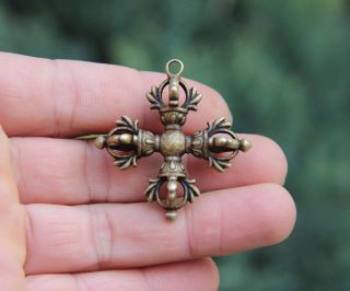 4.  5 Cm Tibet 100 Pure Bronze 4 Petal Dorje Vajra - Pest Amulet Pendant Necklace