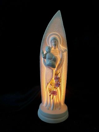 Vintage Virgin Mary Our Lady Of The Snows Porcelain Statue Lamp Light Nite Light