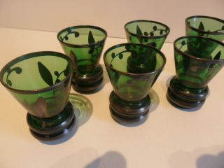 Set Of 6 Vintage Green Glass Shot Glasses