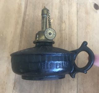 Antique A.  C.  Wells & Co Manchester Unbreakable Cast Iron Kerosene Oil Lamp 4.  5”