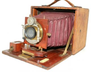 Vintage Rochester Optical Co Reko Camera Unicum Bausch & Lomb Bellows Wood Box