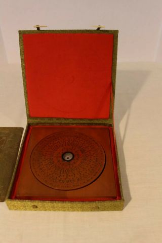 Vintage Chinese 9 " Carved Wood Feng Shui Compass In Decorative Box