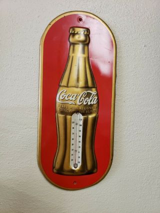 Antique Vintage 1938 Coca Cola Coke Soda Christmas Bottle 16 " Thermometer Sign