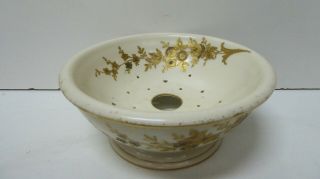 Antique Limoges French Porcelain Hand Painted Gold Floral Strainer Bowl