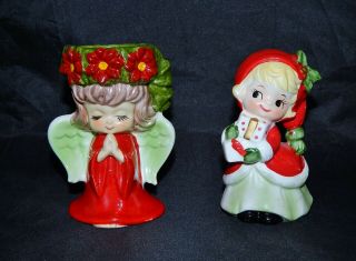 Vintage Lefton Christmas Angel Candle Holder And Other Japan Christmas Girl