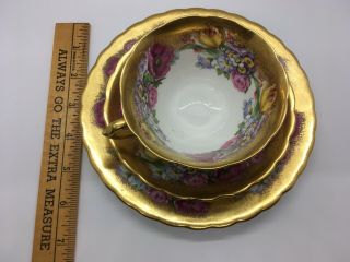 Tea Cup And Saucer Trio Hand Painted Floral,  Gold Vintage