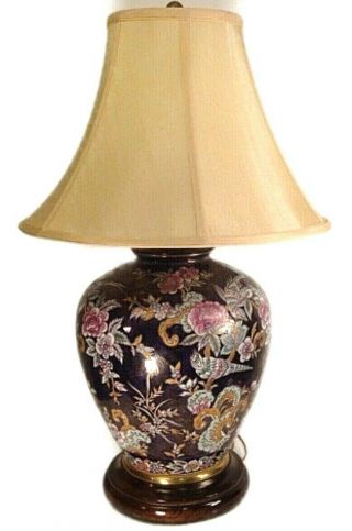 Frederick Cooper Cobalt Blue Ginger Jar Lamp.  Asian Style Birds & Floral W/gold