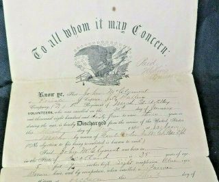 Civil War Union Artillery Soldier Discharge Papers 1865 Mich 1st Reg