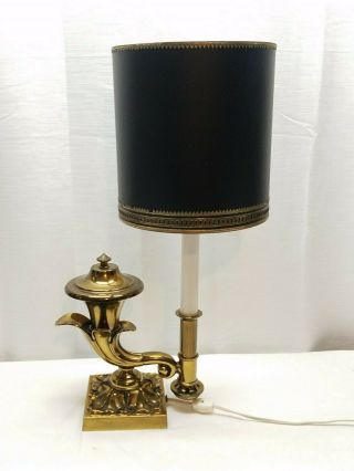 Vintage Brass Cornucopia Genie Lamp Brass Hubbell Socket Paper Bouillotte Shade