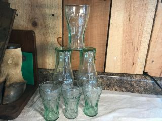 Set Of 6 Vintage Coca Cola 6 Oz Green Tint Libbey Juice Glasses