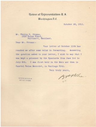 Typewritten Letter Signed By Richmond P.  Hobson In 1912 W/coa