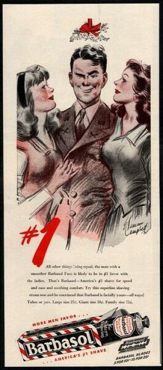1945 Barbasol Shaving Cream - E.  Simms Campbell Art - Mistletoe - Sexy Vintage Ad