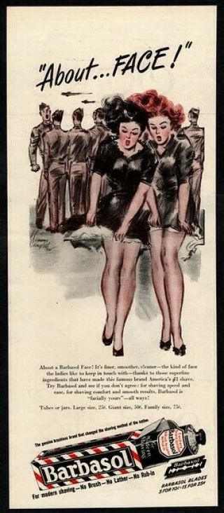 1945 Barbasol Shaving Cream - E.  Simms Campbell Art - Skirts Blowing Vintage Ad