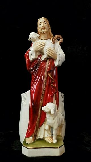 Vintage Jesus The Good Shepherd Statue Figurine Planter