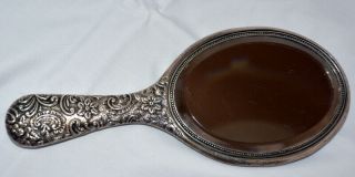 Vintage/antique Art Nouveau Empire Art Silver Plate Vanity Hand Mirror - Beveled