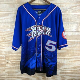 Vtg 2001 Speed Racer 5 Blue Double - Sided Jersey Anime Mach Five Sewn Size 2xl