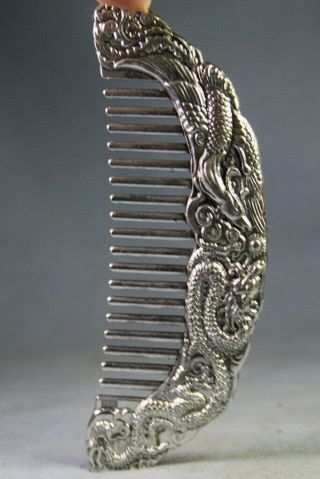 Collectable Auspicious Handwork Unique Miao Silver Carved Dragon Exquisite Comb