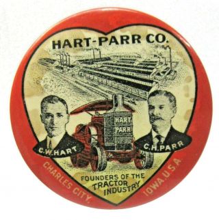C.  1910 Hart - Parr Co.  Iowa Tractors Farming Pinback Button W/back Paper ^