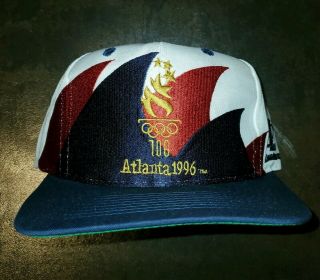 Vtg 1996 Atlanta Olympics Snapback Hat Logo Athletic Double Sharktooth Cap 90s