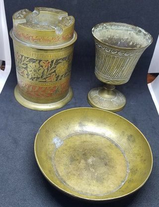Antique Bronze Copper Brass Ashtray,  Goblet,  Bowl