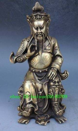 Chinese Antique Pure Brass Copper Guan Yu Warrior Mammon Buddha Statue E02