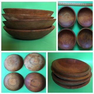 Set Of 4 Wooden/dough Bowls Hand - Turned Hand Carved 9” Farmhouse Usa 2 Munising