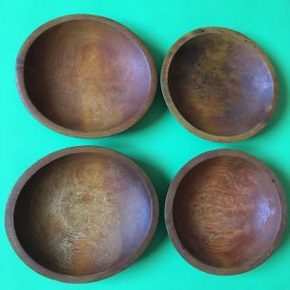 Set of 4 WOODEN/DOUGH BOWLS Hand - Turned Hand Carved 9” Farmhouse USA 2 MUNISING 3