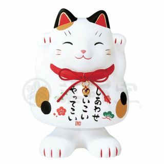 Pottery Maneki Neko Beckoning Lucky Cat 7493 Mike White 110mm From Japan