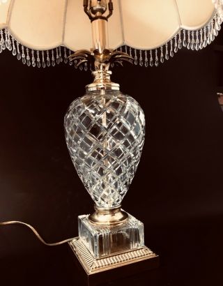 27” Tall Waterford?? Diamond Cut Crystal And Brass Table Lamp 8lbs Heavy