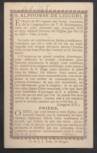 Saint Alphonsus Liguori antique belgian Holy prayer card Bruges St Augustin edit 2