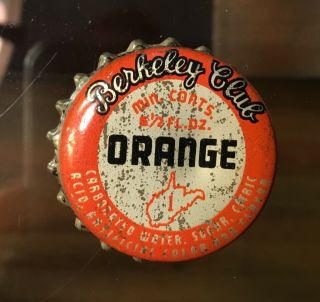Old Wv Berkeley Club Orange Soda Pop Bottle Cap Crown Cork Backed Advertising