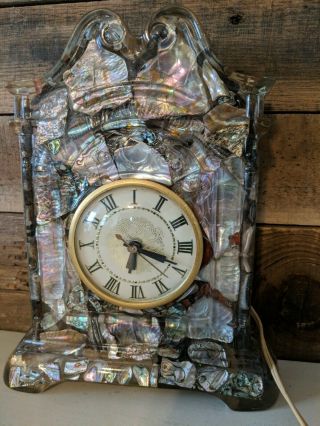 Vintage Lanshire Electric Lucite Resin Plymptons Abalone Shell Mantel Clock Mcm