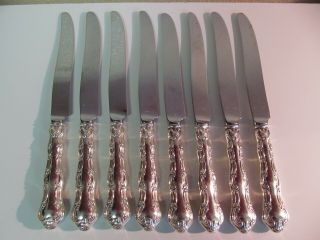 Set Of 8 Vintage 1897 Strasbourg Sterling Silver Dinner Knives By Gorham