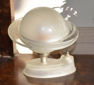 Vtg 30s Machine Age Saturn Earth Planet Atomic Table Lamp Deco Frosted Glass