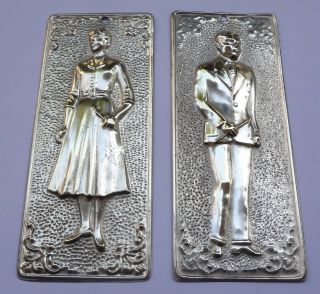 2 Vintage Greek Orthodox Silver - Plated Ex - Voto Milagro Votives Tama Man - Woman