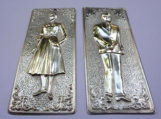 2 Vintage Greek Orthodox Silver - plated Ex - Voto Milagro Votives Tama MAN - WOMAN 2