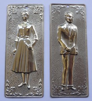 2 Vintage Greek Orthodox Silver - plated Ex - Voto Milagro Votives Tama MAN - WOMAN 3
