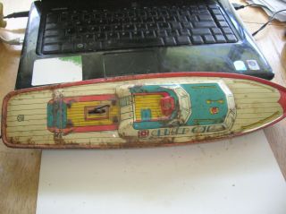 Vintage 1950 ' s Tin Boat Toy J.  Chein USA Peggy Jane Tin Wind Up Tin Toy 3