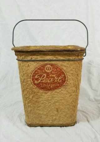 Vtg Antique Pearl Lager Beer Xxx Molded Wood Pulp Ice Chest Cooler Bar Man Cave