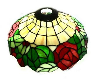 Vintage Floral Stained Leaded Slag Glass Tiffany Style Light Shade 14 "