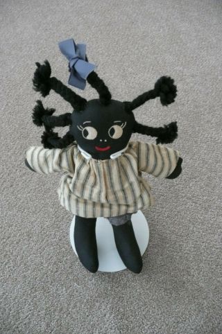Vintage Black Afro - American Folk Art Pickaninny Doll,  Braids,  Clothes