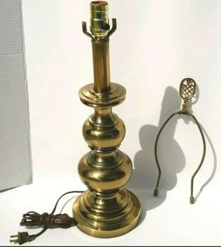 Vintage Stiffel Mid Century Brass Candlestick Accent Table Lamp With Lampshade