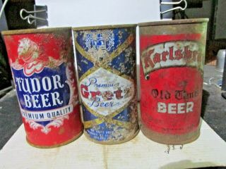 Tudor_ Gretz_ Karlsbrau_ Flat Top Beer Cans - [read Description] -