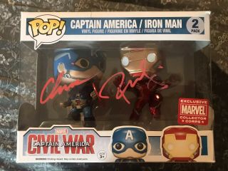 Chris Evans Robert Downey Jr Signed Funko Pop Ip Captain America Ironman