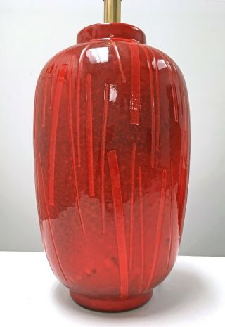 Art Pottery Table Lamp Red Incised Lines Mid Century Gambone Bitossi Era Italy