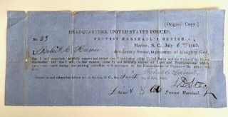 Emancipation Of Slaves Headquarters Us Forces Document Marion Sc July 6 1865