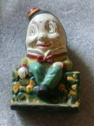 Antique Vtg Humpty Dumpty Cast Iron Painted Still Bank Enamel Toy Coin