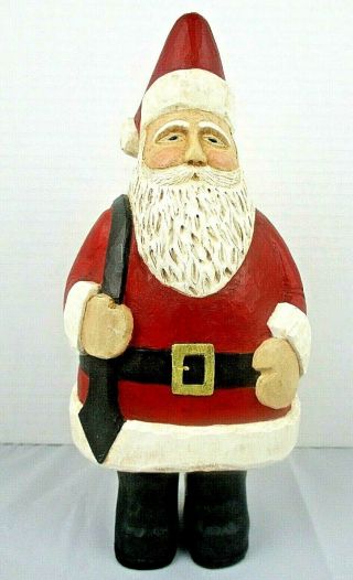 Vtg Hand Carved Christmas Folk Art Wood Figurine Santa Claus 10 " Artist Signed